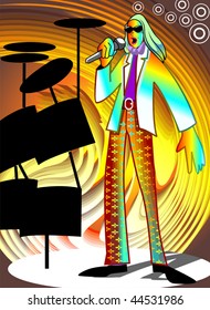 Illustration of a men singing with music and music drum	