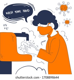 illustration men washing hand during covid-19