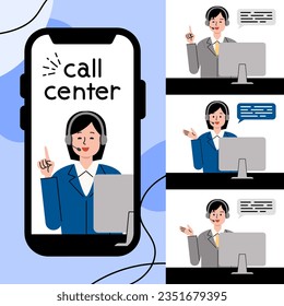 Illustration of men and women in a call center
