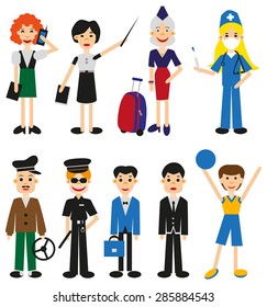 illustration men and women of different professions on white background
