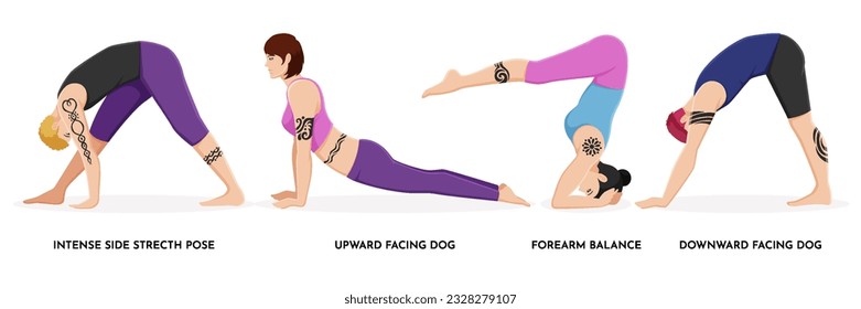 Illustration of men and women doing yoga pose exercises