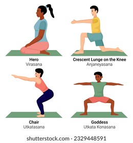 Illustration of men and women doing yoga pose exercises