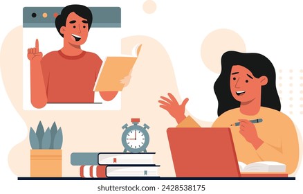 Illustration of Men and Women Engaging in E-Learning Activities