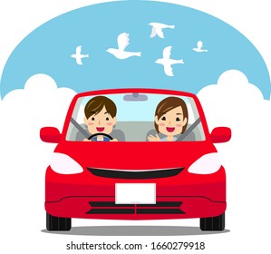 Illustration of men and women enjoying a drive
