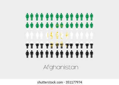 Illustration of Men and Women with the Flag of Afghanistan