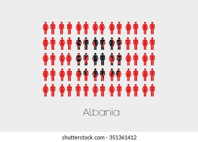 Illustration of Men and Women with the Flag of Albania
