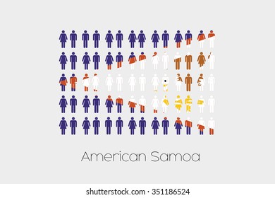 Illustration of Men and Women with the Flag of American Samoa