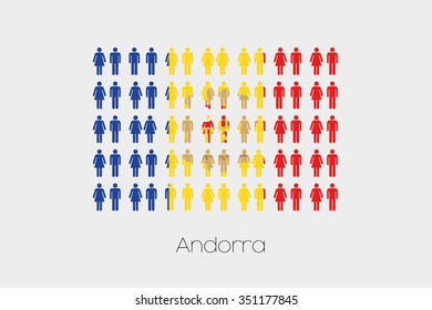 Illustration of Men and Women with the Flag of Andorra