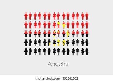 Illustration of Men and Women with the Flag of Angola