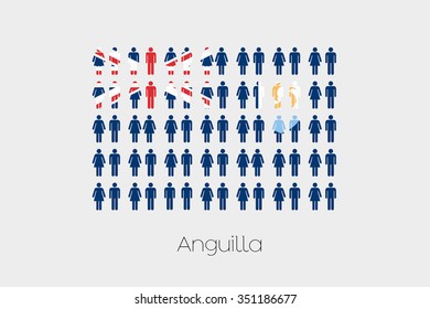 Illustration of Men and Women with the Flag of Anguilla