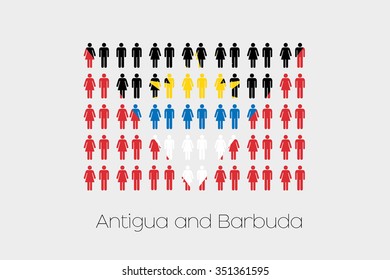 Illustration of Men and Women with the Flag of Antigua and Barbuda