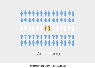 Illustration of Men and Women with the Flag of Argentina