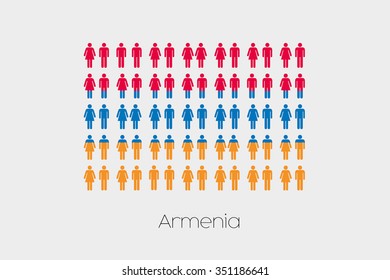 Illustration of Men and Women with the Flag of Armenia