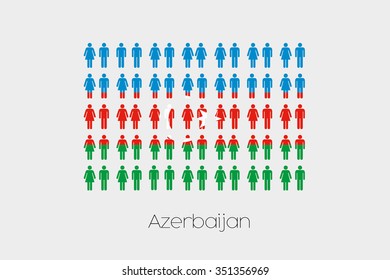 Illustration of Men and Women with the Flag of Azerbaijan