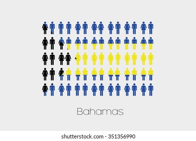 Illustration of Men and Women with the Flag of Bahamas