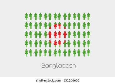 Illustration of Men and Women with the Flag of Bangladesh