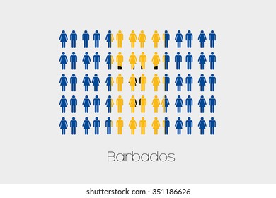 Illustration of Men and Women with the Flag of Barbados