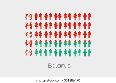 Illustration of Men and Women with the Flag of Belarus