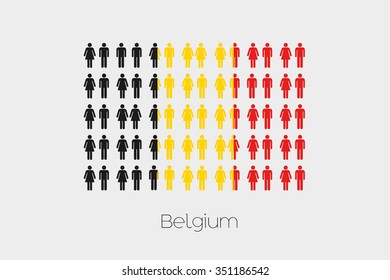 Illustration of Men and Women with the Flag of Belgium