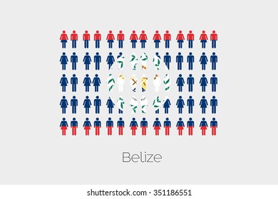 Illustration of Men and Women with the Flag of Belize