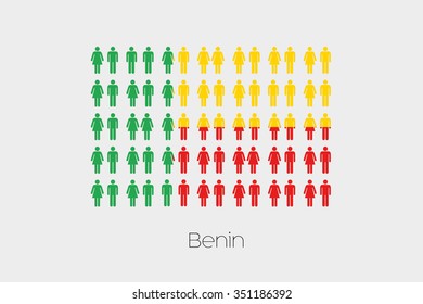 Illustration of Men and Women with the Flag of Benin