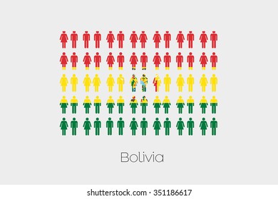 Illustration of Men and Women with the Flag of Bolivia
