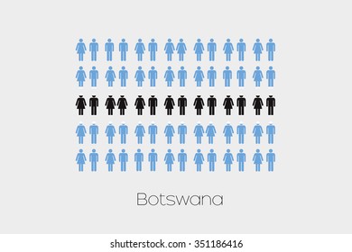 Illustration of Men and Women with the Flag of Botswana