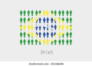 Illustration of Men and Women with the Flag of Brazil