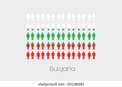 Illustration of Men and Women with the Flag of Bulgaria