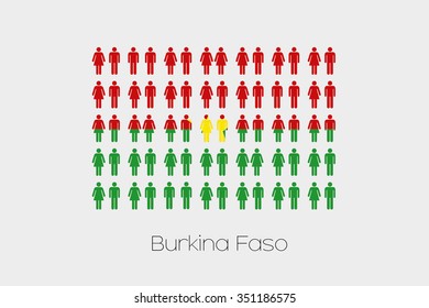 Illustration of Men and Women with the Flag of Burkina Faso