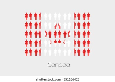 Illustration of Men and Women with the Flag of Canada