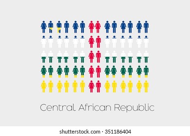 Illustration of Men and Women with the Flag of Central African Republic