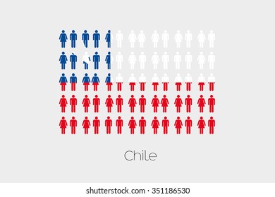 Illustration of Men and Women with the Flag of Chile