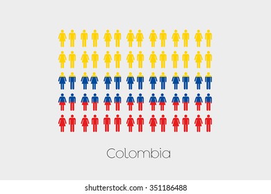 Illustration of Men and Women with the Flag of Colombia