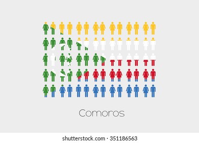 Illustration of Men and Women with the Flag of Comoros