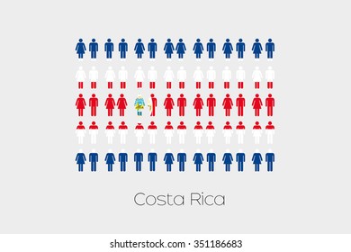 Illustration of Men and Women with the Flag of Costa Rica
