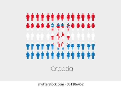 Illustration of Men and Women with the Flag of Croatia