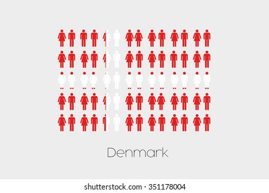 Illustration of Men and Women with the Flag of Denmark