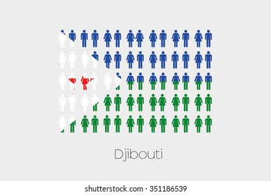 Illustration of Men and Women with the Flag of Djibouti