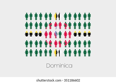 Illustration of Men and Women with the Flag of Dominica