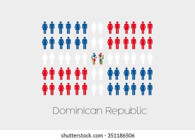 Illustration of Men and Women with the Flag of Dominican Republic