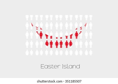 Illustration of Men and Women with the Flag of Easter Island