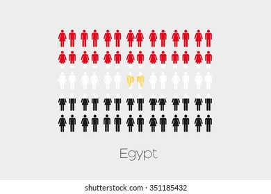 Illustration of Men and Women with the Flag of Egypt
