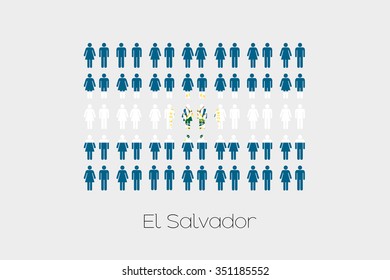 Illustration of Men and Women with the Flag of El Salvador