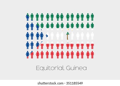Illustration of Men and Women with the Flag of Equitorial Guinea