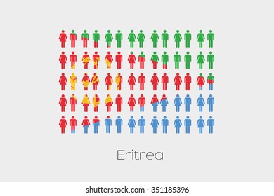 Illustration of Men and Women with the Flag of Eritrea