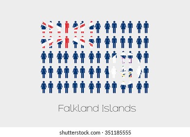 Illustration of Men and Women with the Flag of Falkland Islands