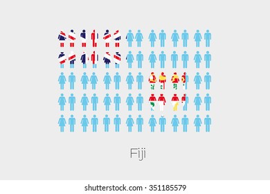 Illustration of Men and Women with the Flag of Fiji