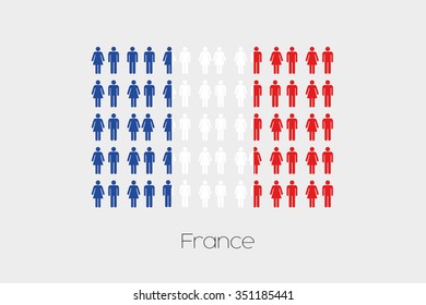 Illustration of Men and Women with the Flag of France