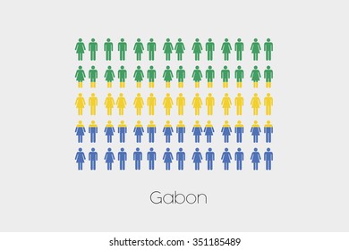 Illustration of Men and Women with the Flag of Gabon